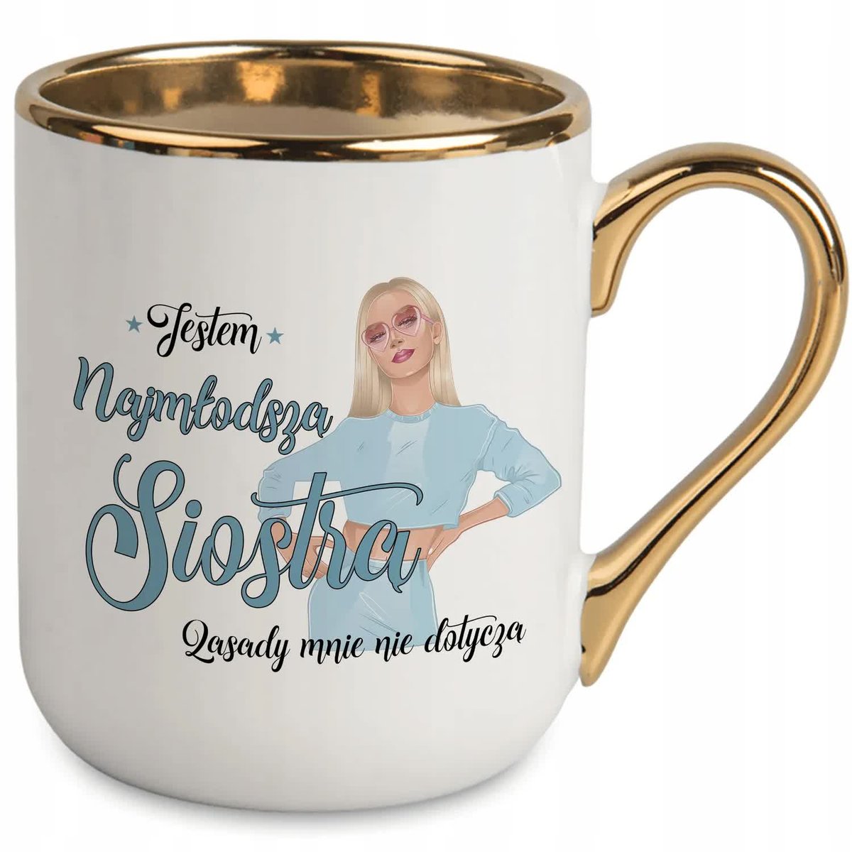 Kubek ELEGANCKI ZŁOTY RANT Prezent dla Najstareszej SIOSTRY Zasady Wzory