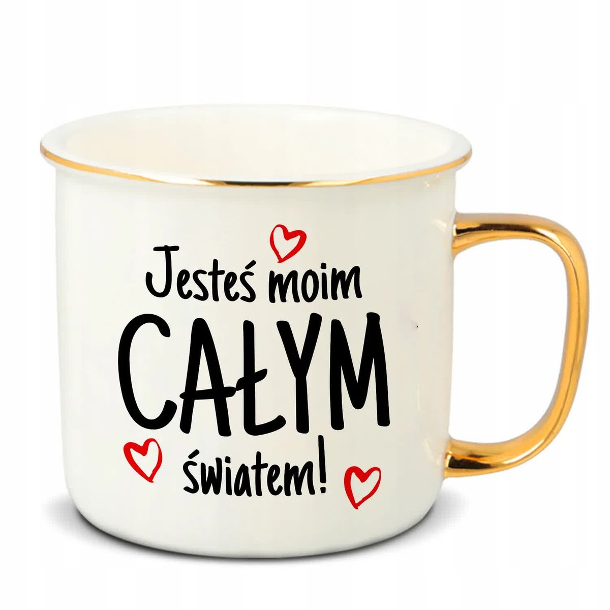 Kubek RETRO Złote Ucho Rant JESTEŚ CAŁYM MOIM ŚWIATEM Miłość Walentynki Wz