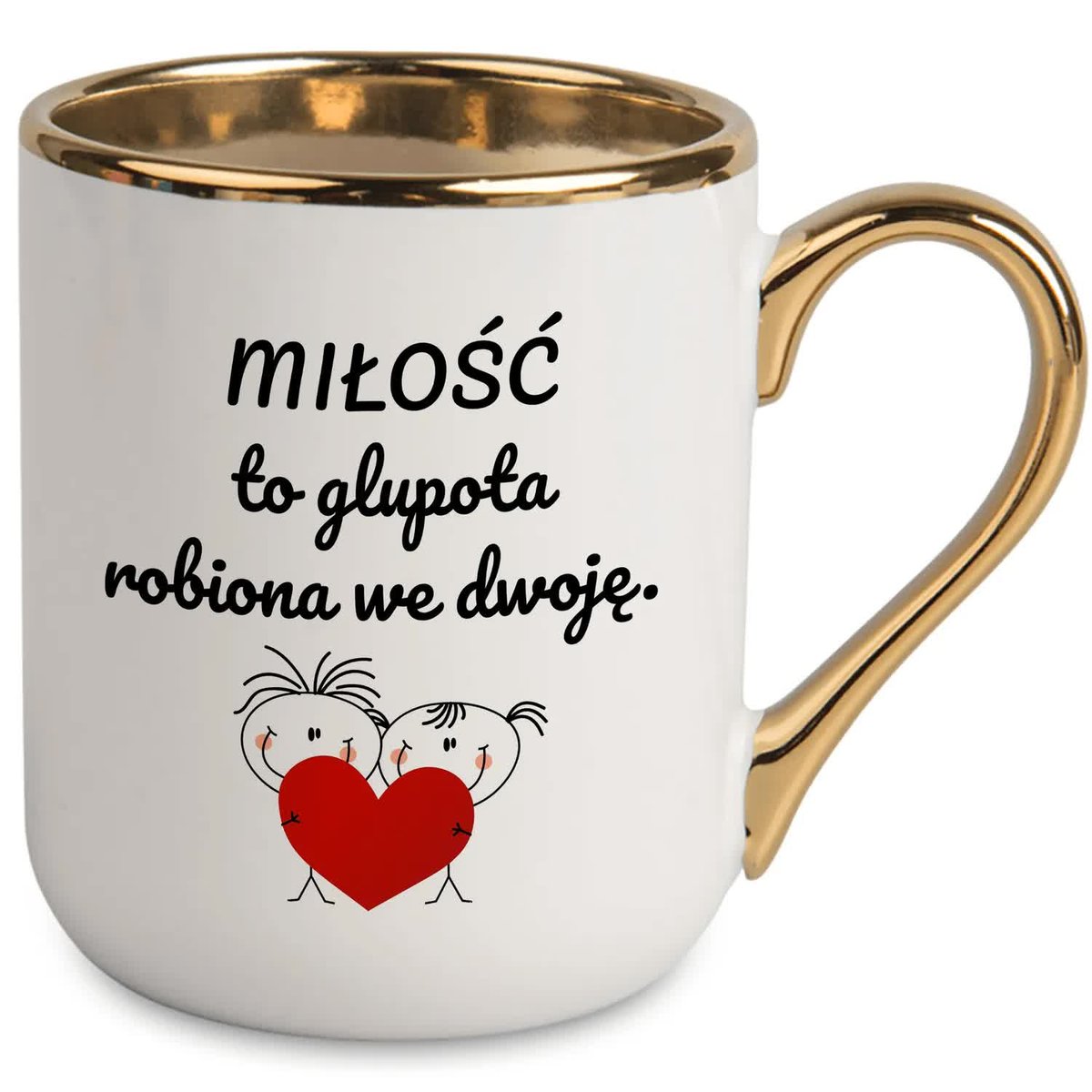 KUBEK Elegancki ZŁOTY RANT UCHO MIŁOŚĆ TO GŁUPOTA dla Zakochanych Mix Wzory