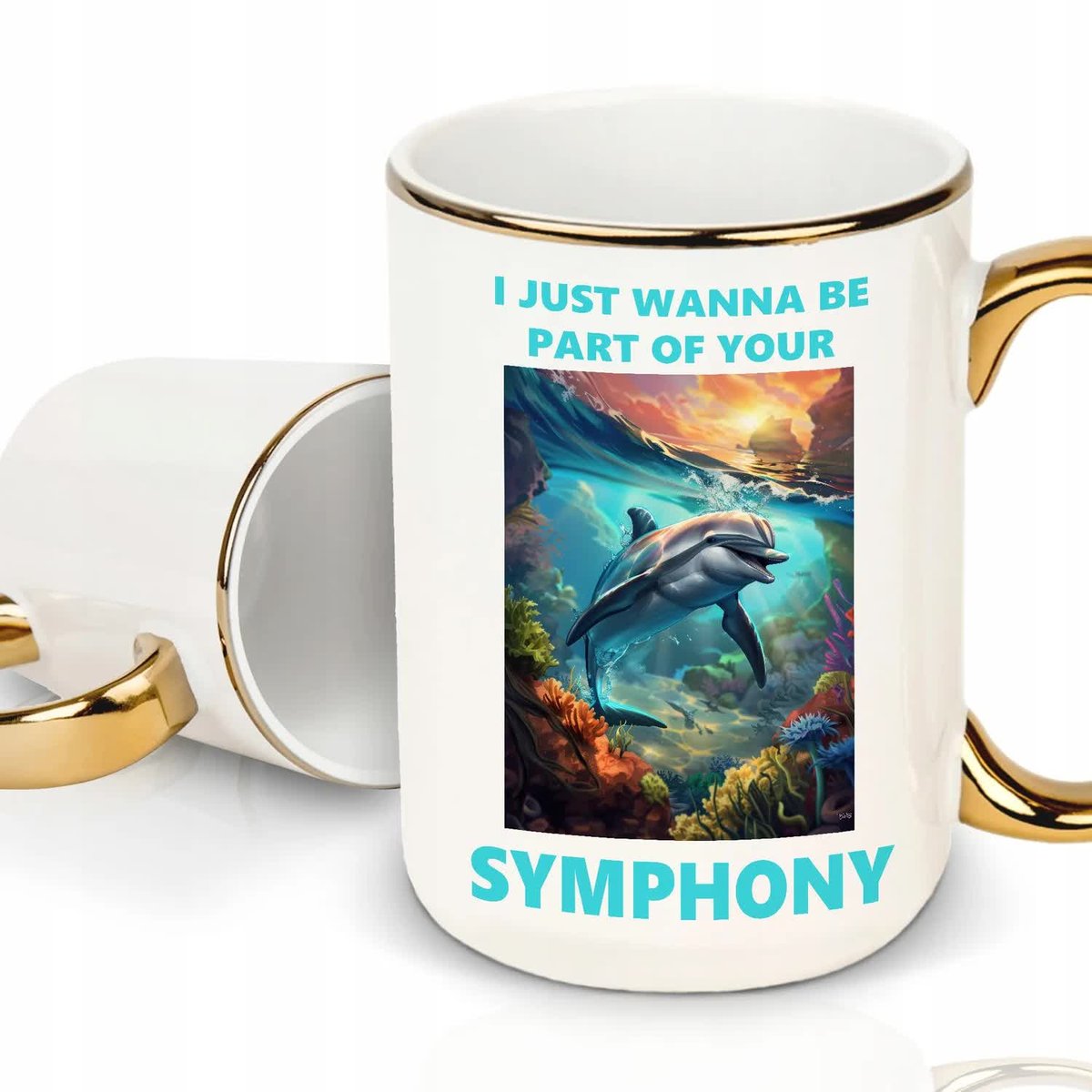 Kubek XXL Biały Rant Ucho Złote I JUST WANA BY PART OF YOUR SYMPHONY Wzory