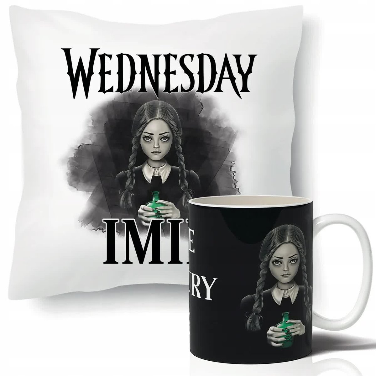 Zestaw PODUSZKA + KUBEK Wednesday IMIĘ Dużo WZORÓW