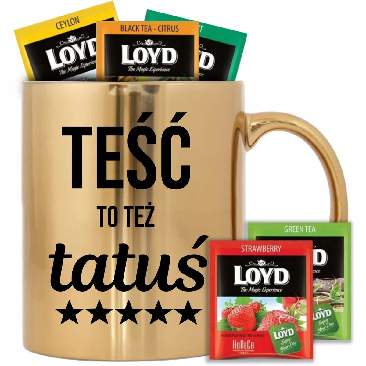 KUBEK ZŁOTY 330ml IDEALNY PREZENT DLA TEŚCIA TEŚCIU TO TEŻ TATUŚ DZIEŃ OJCA