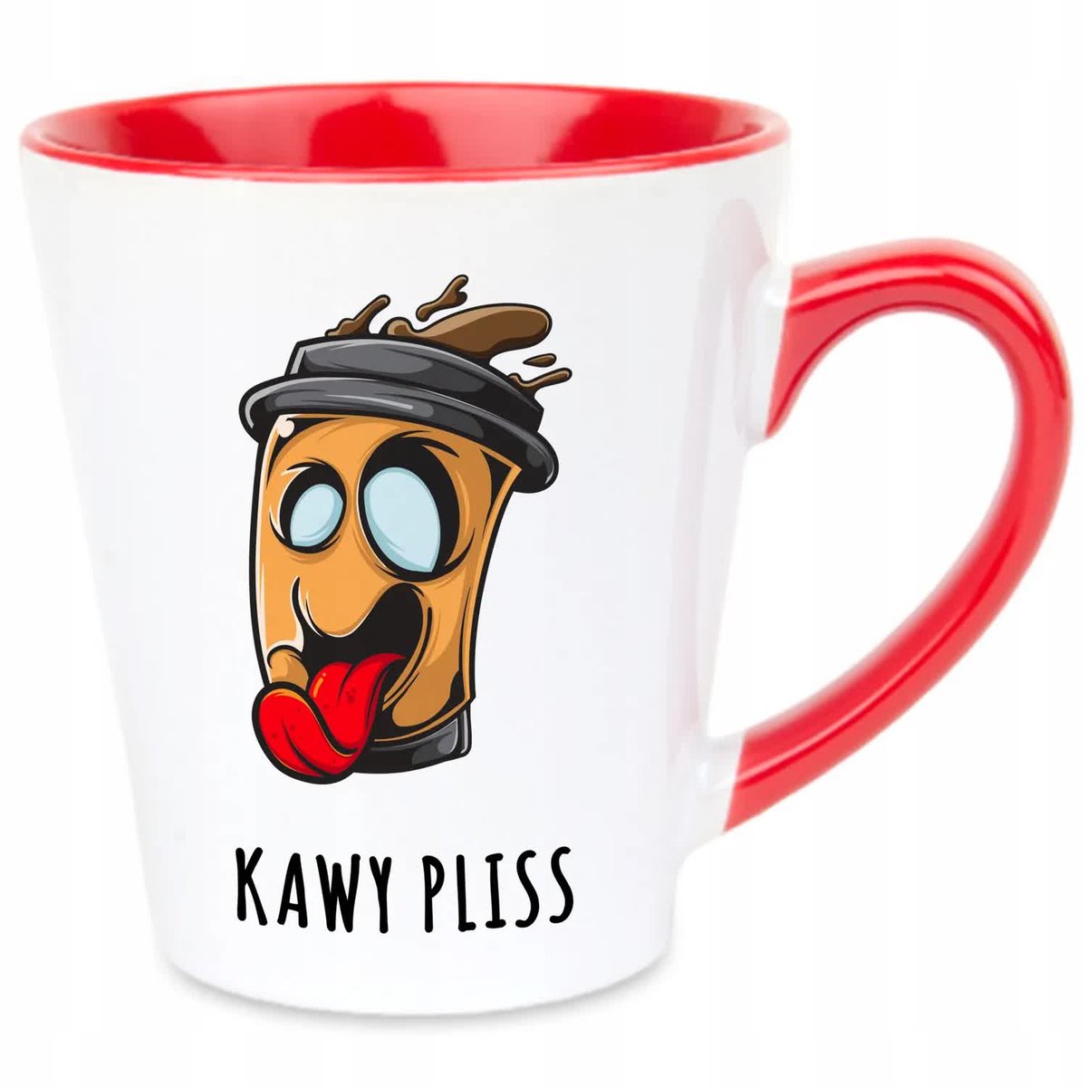 Kubek Latte Czerwono Biały KAWY PLISS 350 ml Na Prezent Zabawne Wzory