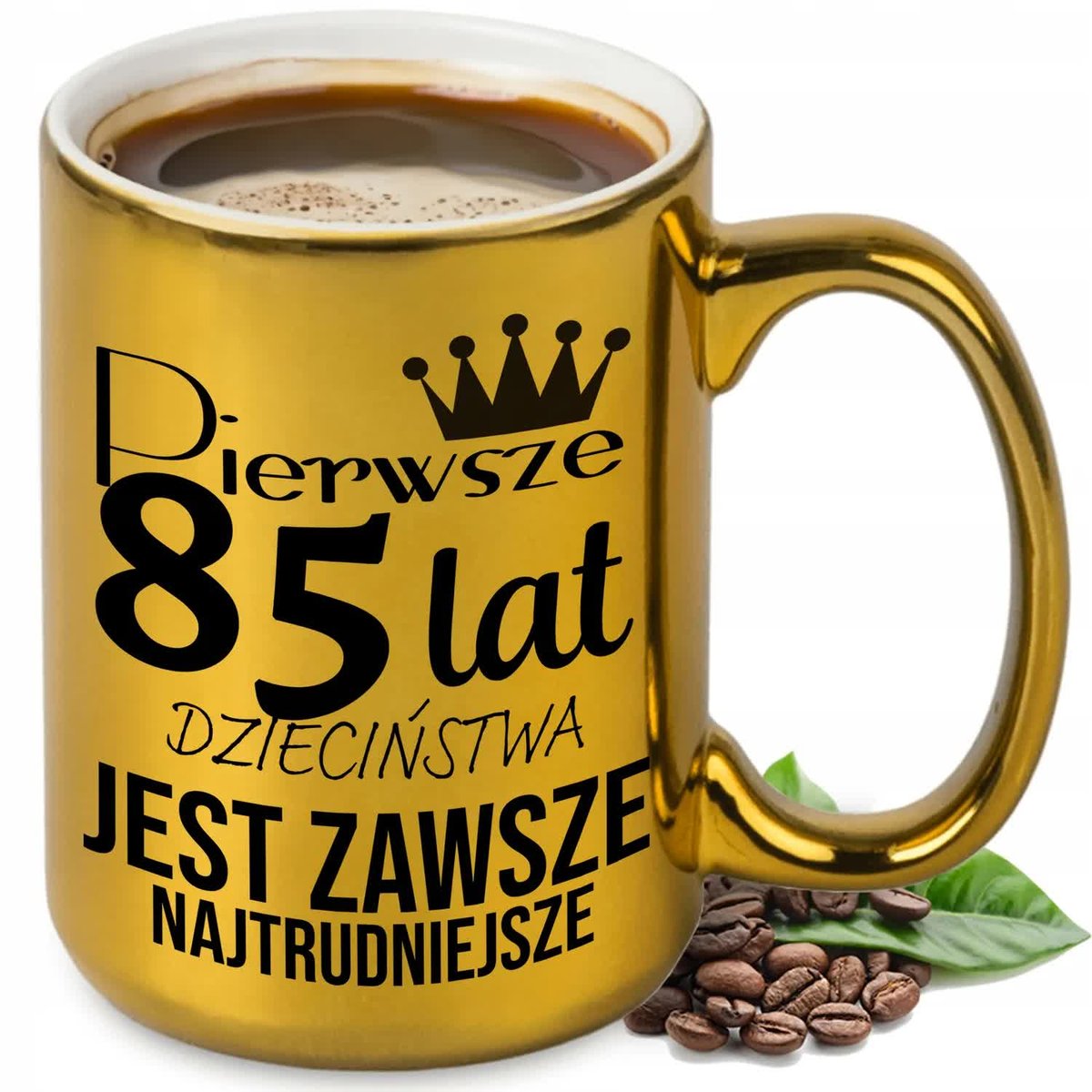 KUBEK DUŻY ZŁOTY PREZENT NA 85 URODZINY ŚMIESZNY URODZINOWE PREZENTY WZORY