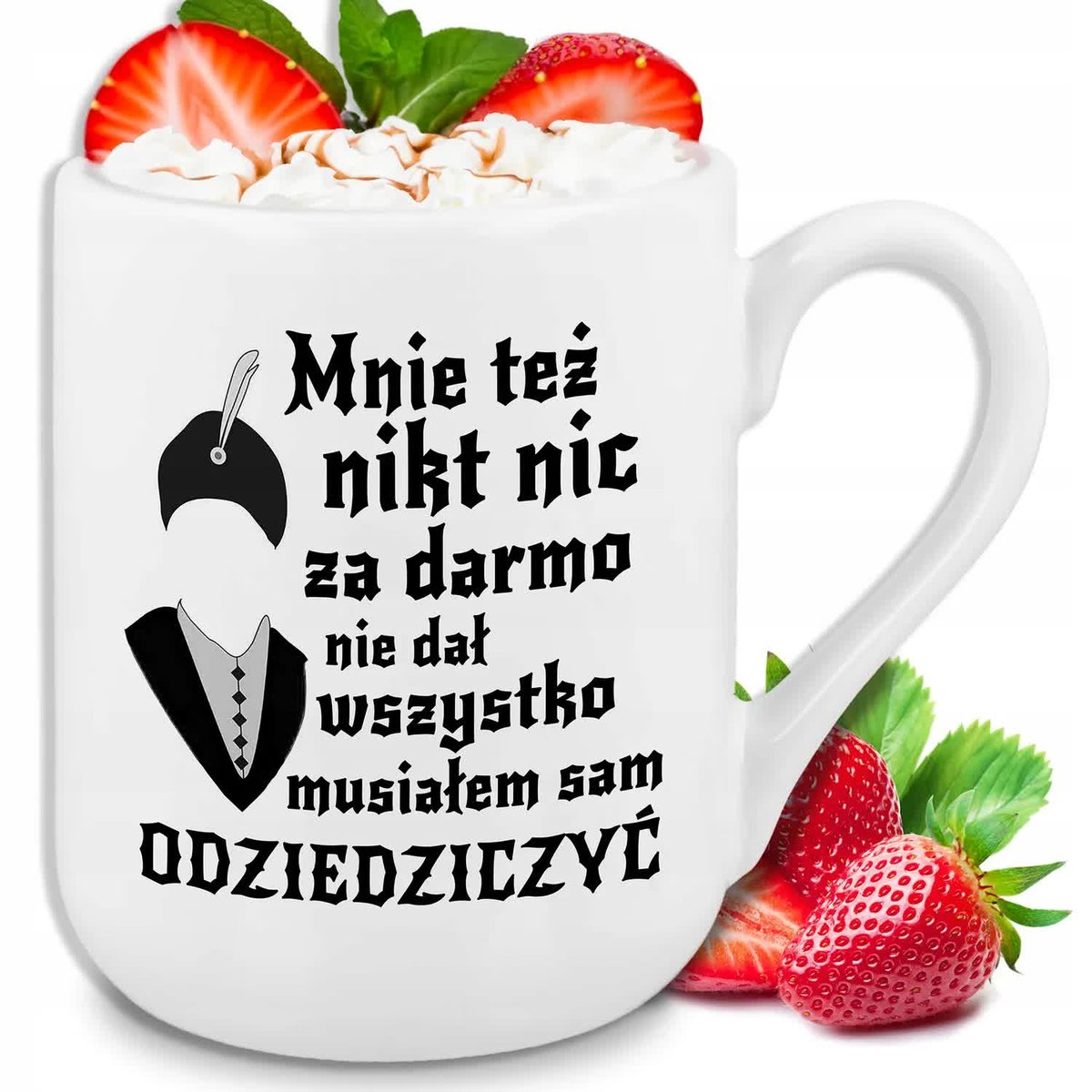 KUBEK BIAŁY NA PREZENT Z SERIALU 1670 WSZYSTKO MUSIAŁEM ODZIEDZICZYĆ WZORY