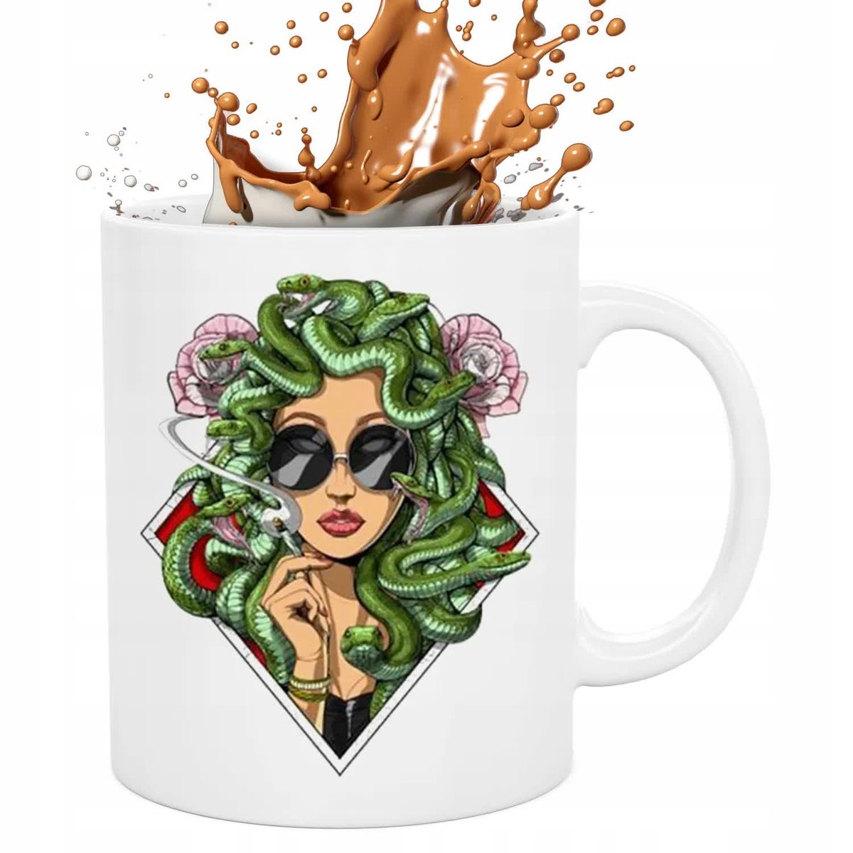 KUBEK BIAŁY MEDUZA Z OKULARAMI 330ML MODNE WZORY