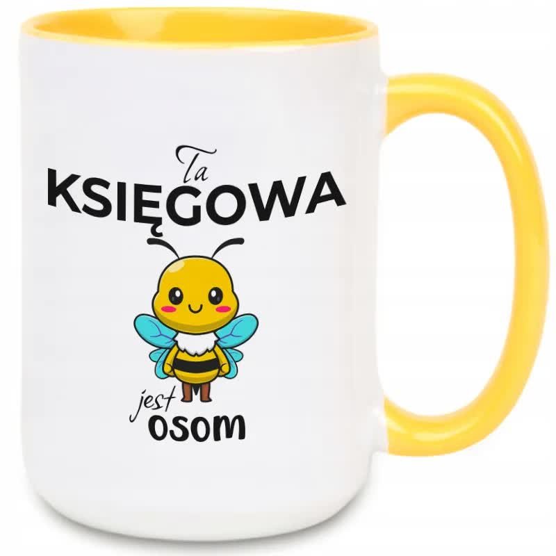 Kubek Z Nadrukiem TA KSIĘGOWA JEST OSOM Na Prezent Biało Żółty