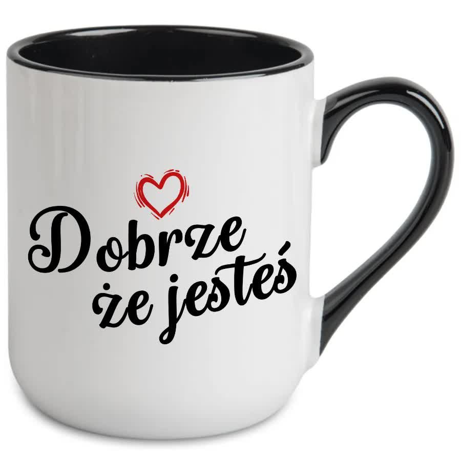 Kubek Coffe z Nadrukiem DOBRZE ŻE JESTEŚ Stylowe Wzory Biało Czarny
