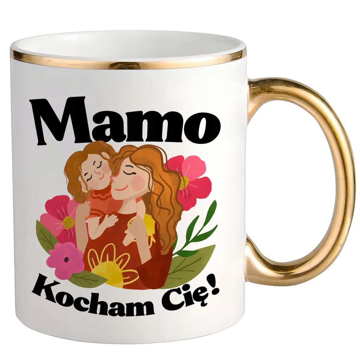 KUBEK BIAŁO-ZŁOTY DLA MAMY PREZENT DZIEŃ MATKI KOCHAM CIĘ WIELE MIX WZORÓW
