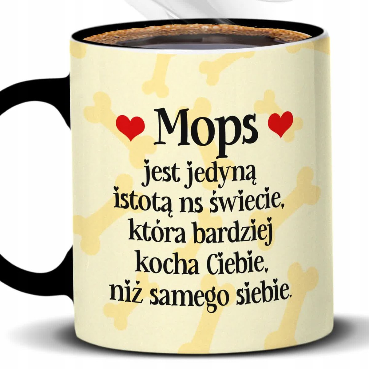 Kubek Z Nadrukiem MOPS KOCHA NAJBARDZIEJ Pies Czarno Biały Kreator