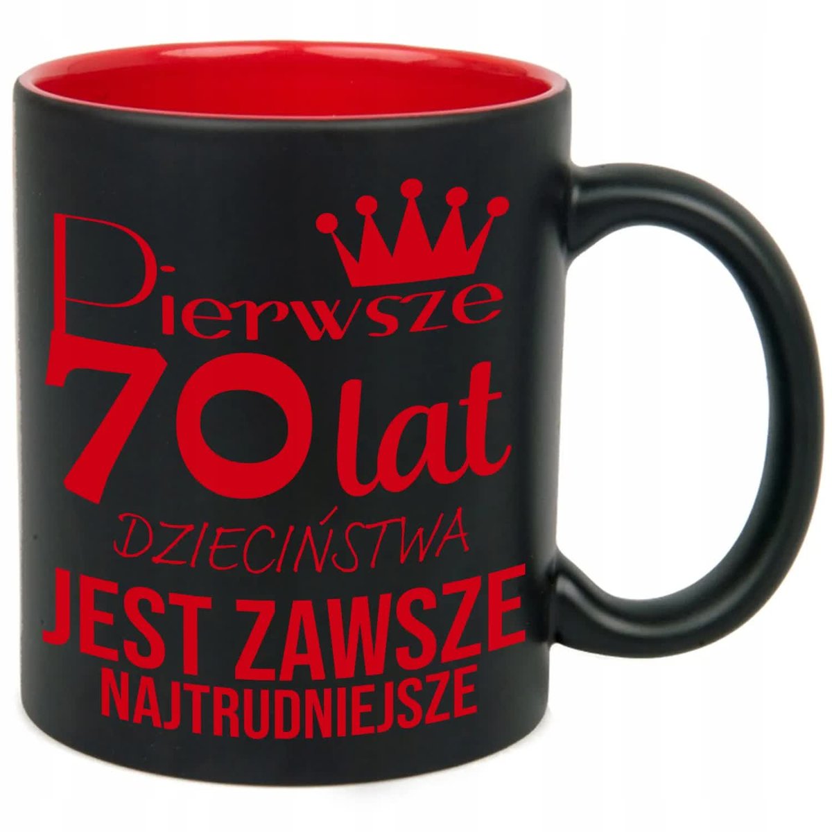 KUBEK GRAWER CZERW PREZNET URODZINY PIERWSZE 70 LAT JEST NAJTRUDNIEJSZE WZ