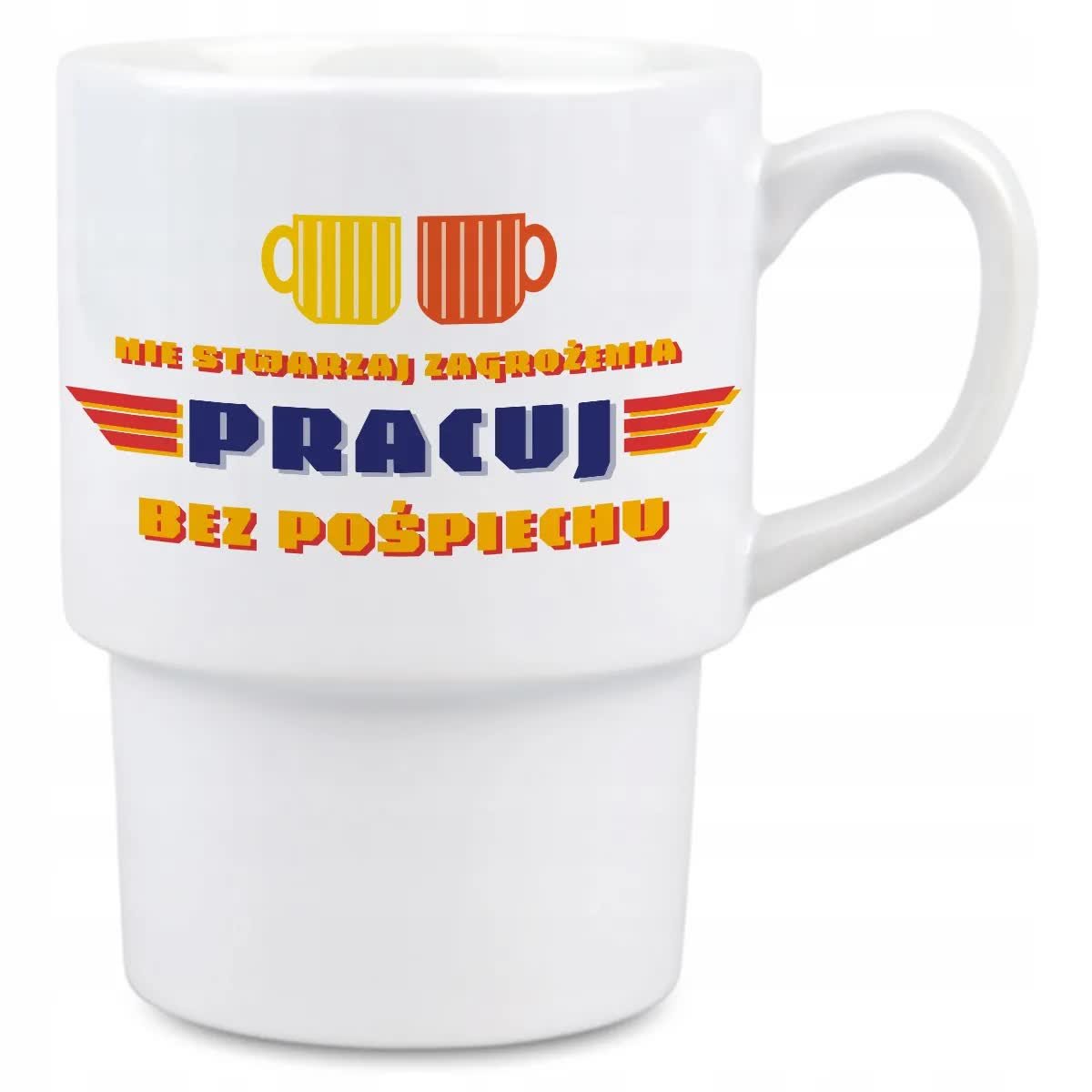 KUBEK BIAŁY BAROWY PRACUJ BEZ POŚPIECHU IDEALNY DO BARU RESTAUCJI MIX WZORY