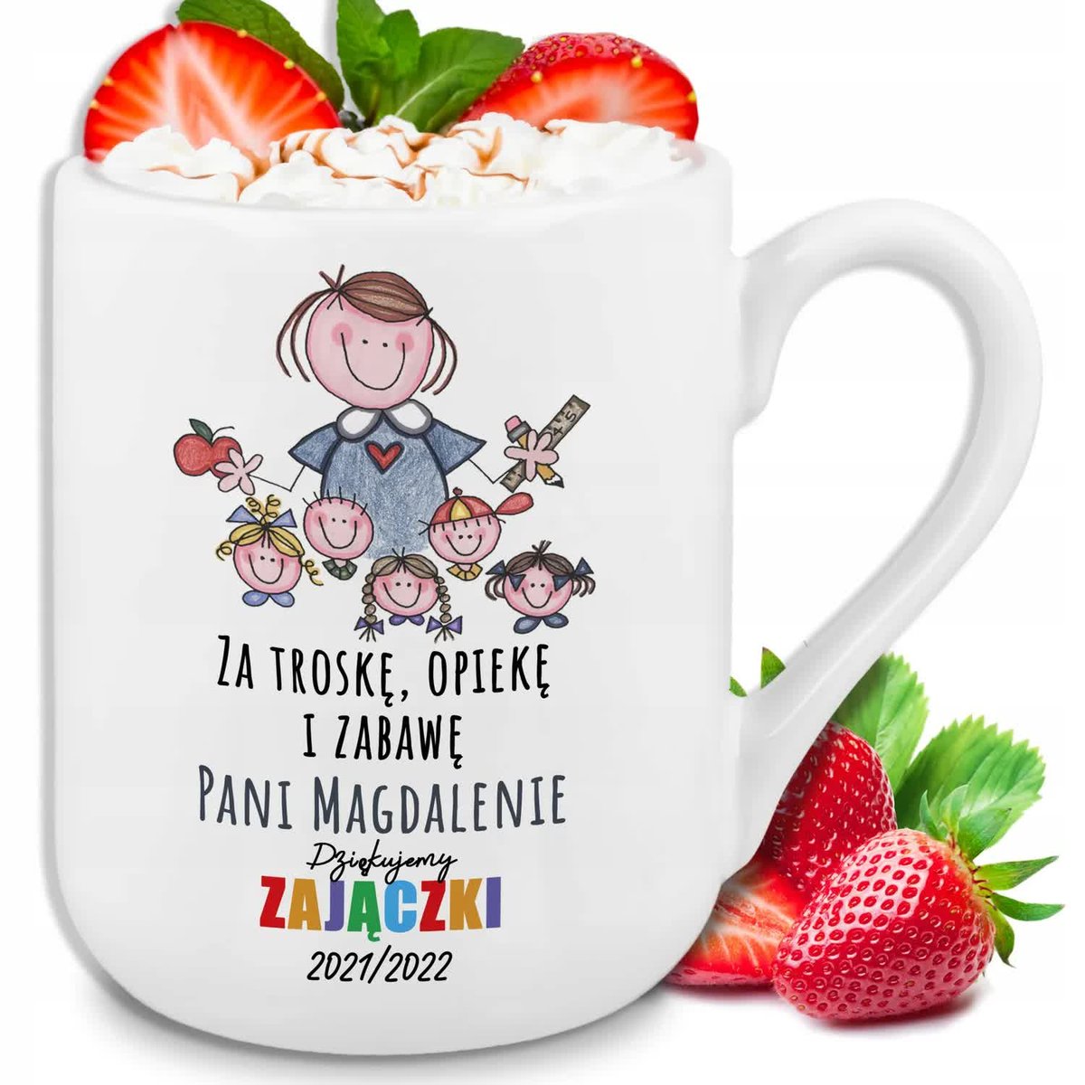 KUBEK BIAŁY IDELANY PREZENT DLA PRZEDSZKOLANKI NA ZAKOŃCZENIE ROKU IMIĘ