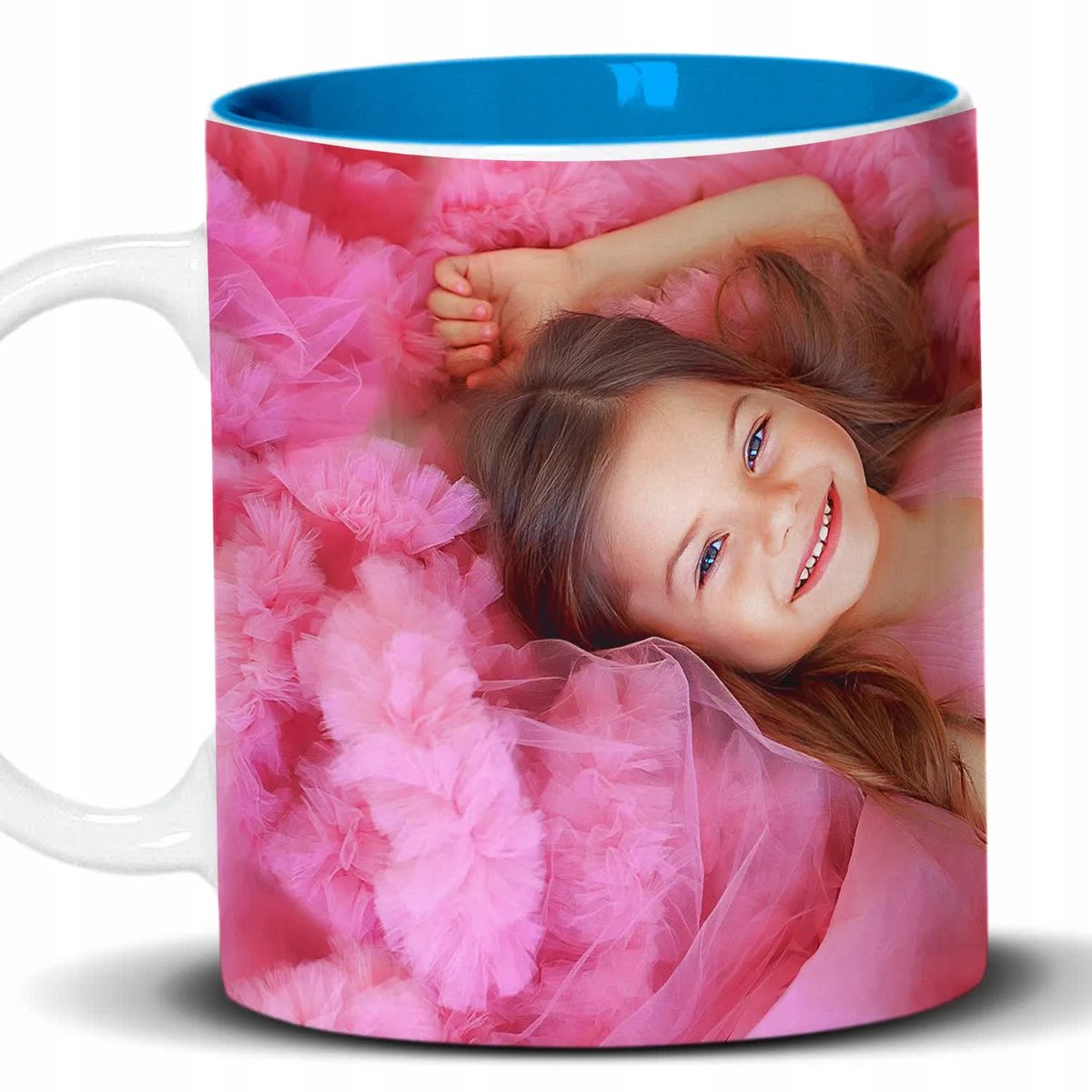 Kubek Z Nadrukiem TWOJE ZDJĘCIE NADRUK Biało Błękitny Kreator