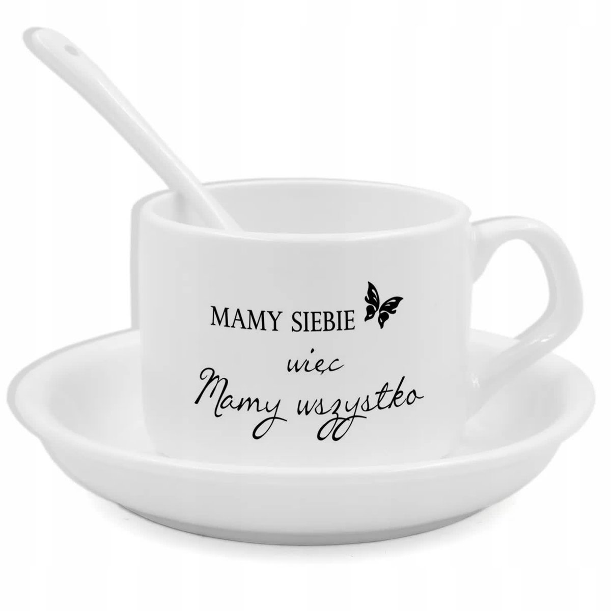 Biała Filiżanka Zestaw MAMY SIEBIE MAMY WSZYSTKO Dla Zakochanych Par Wzory