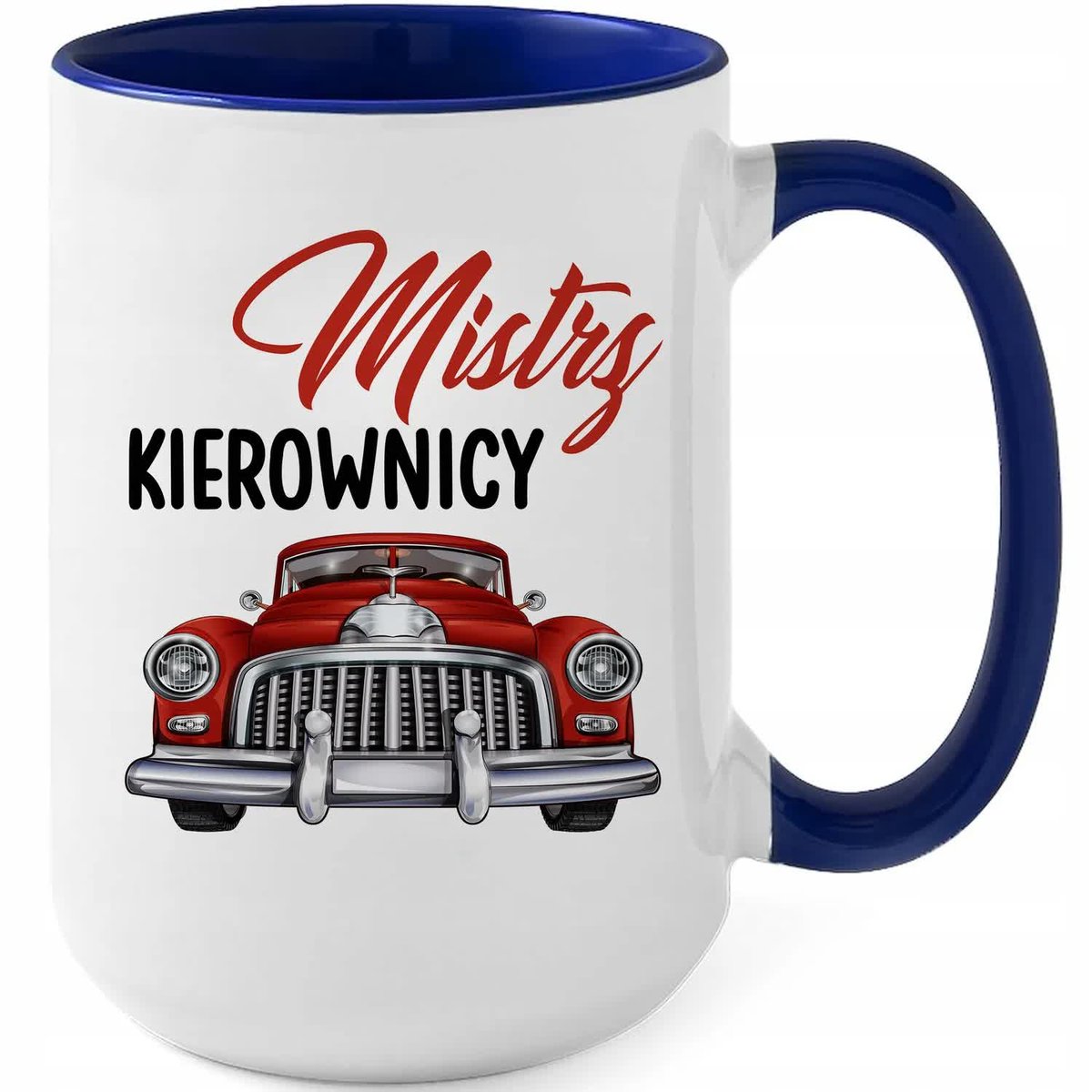 Kubek XXL Granatowy MISTRZ KIEROWNICY Na Prezent Do Pracy Zabawne Wzory