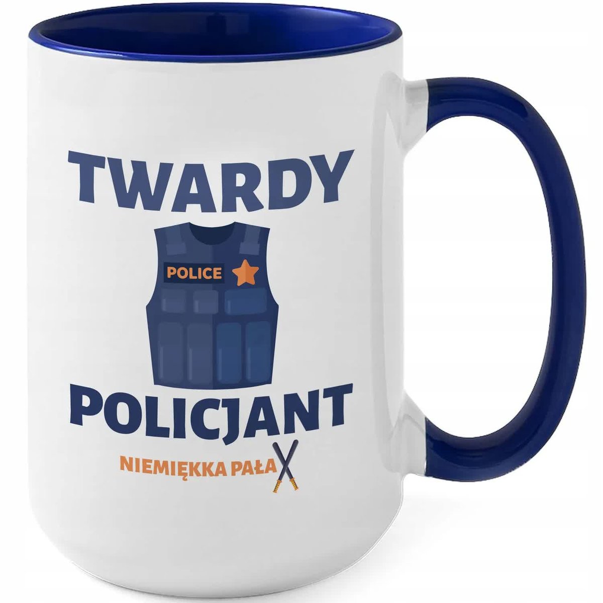 Kubek Z Nadrukiem PREZENT DLA TWARDEGO POLICJANTA Biało Granatowy