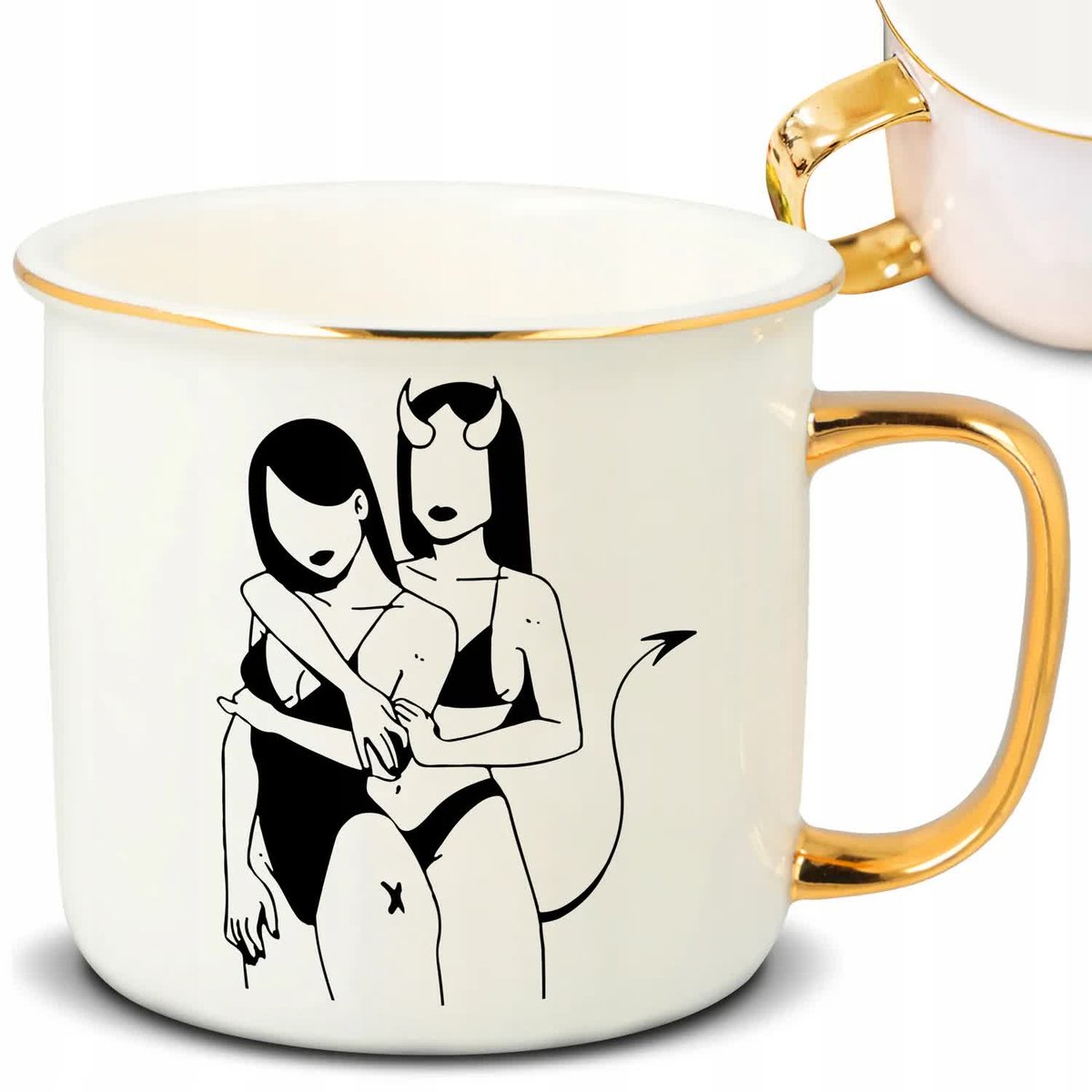 Kubek RETRO Złote Ucho Rant WOMAN & DEVIL Elegancki Odważne Zmysłowe Wzory