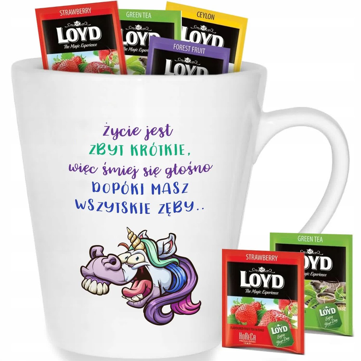 Kubek Biały Latte ŚMIEJ SIĘ PÓKI MASZ ZĘBY Do Pracy Na Co Dzień Zabawne Wz