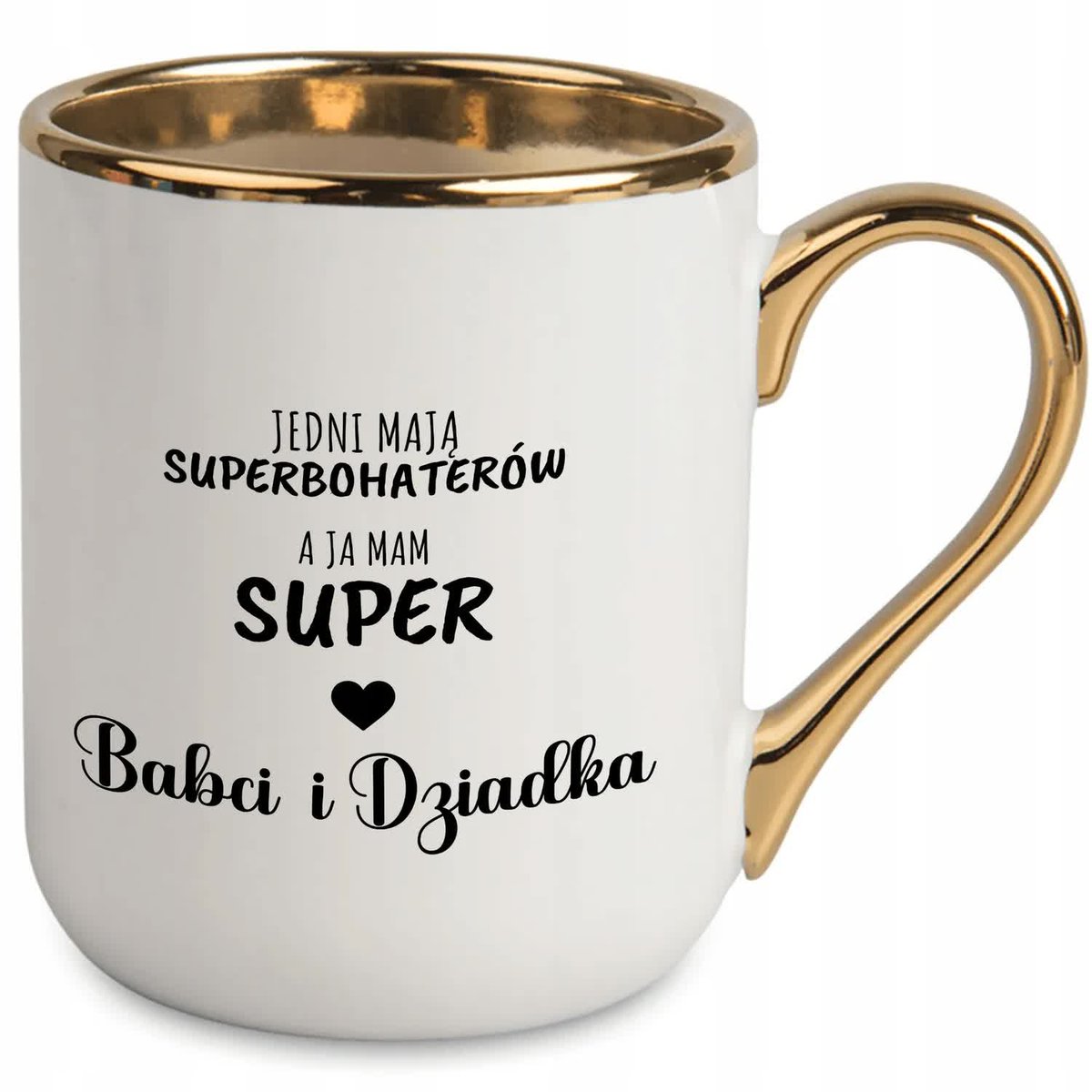 Kubek Elegant Złoty Rant JA MAM SUPER BABCIĘ I DZIADKA Dla Dziadków Wzory
