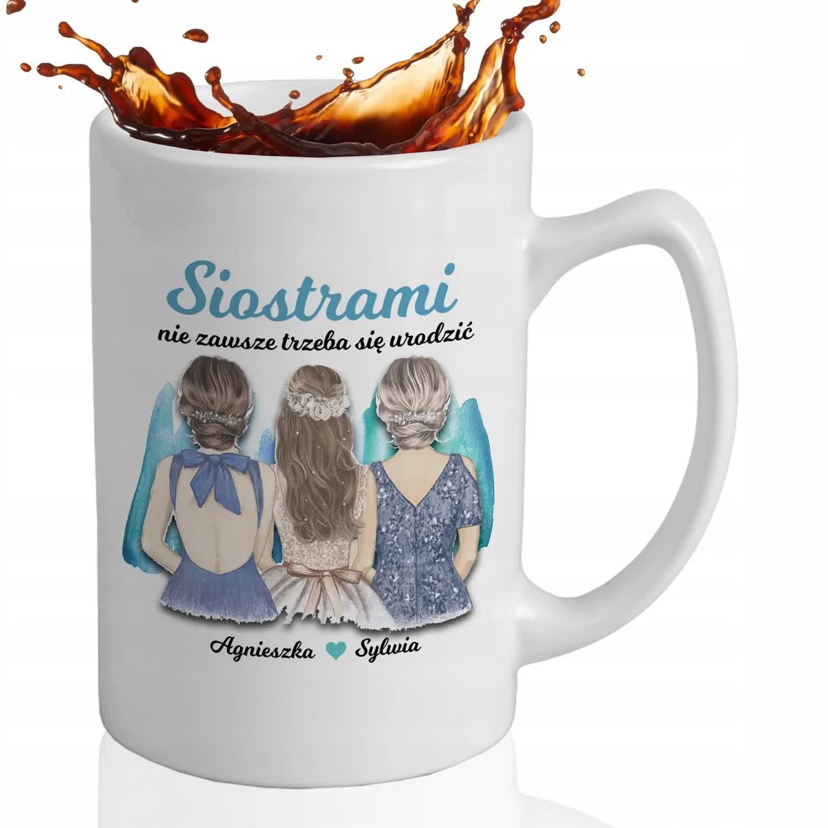 Kubek DUŻY BIAŁY Na Prezent SIOSTRAMI NIE TRZEBA SIĘ URODZIĆ Imię Wzory