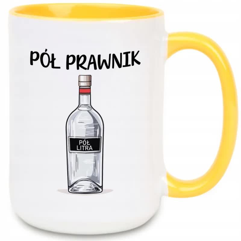 Kubek Z Nadrukiem REZENT DLA PRAWNIKA ZABAWNY Biało Żółty