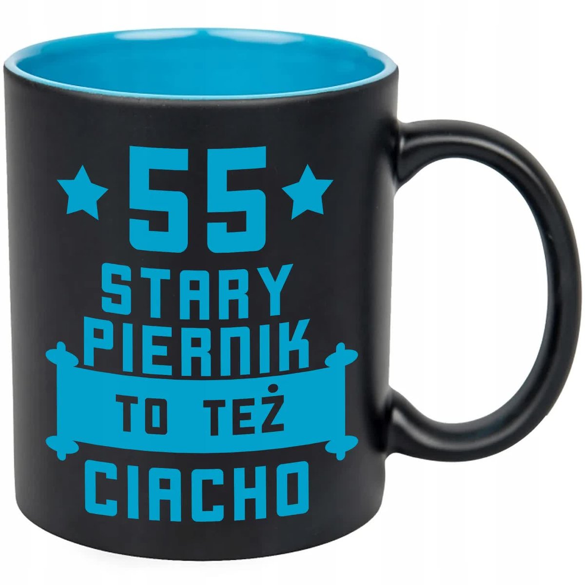 KUBEK CZARNY GRAWER KUBEK NA 55 URODZINY STARY PIERNIK TEŻ CIACHO WZORY