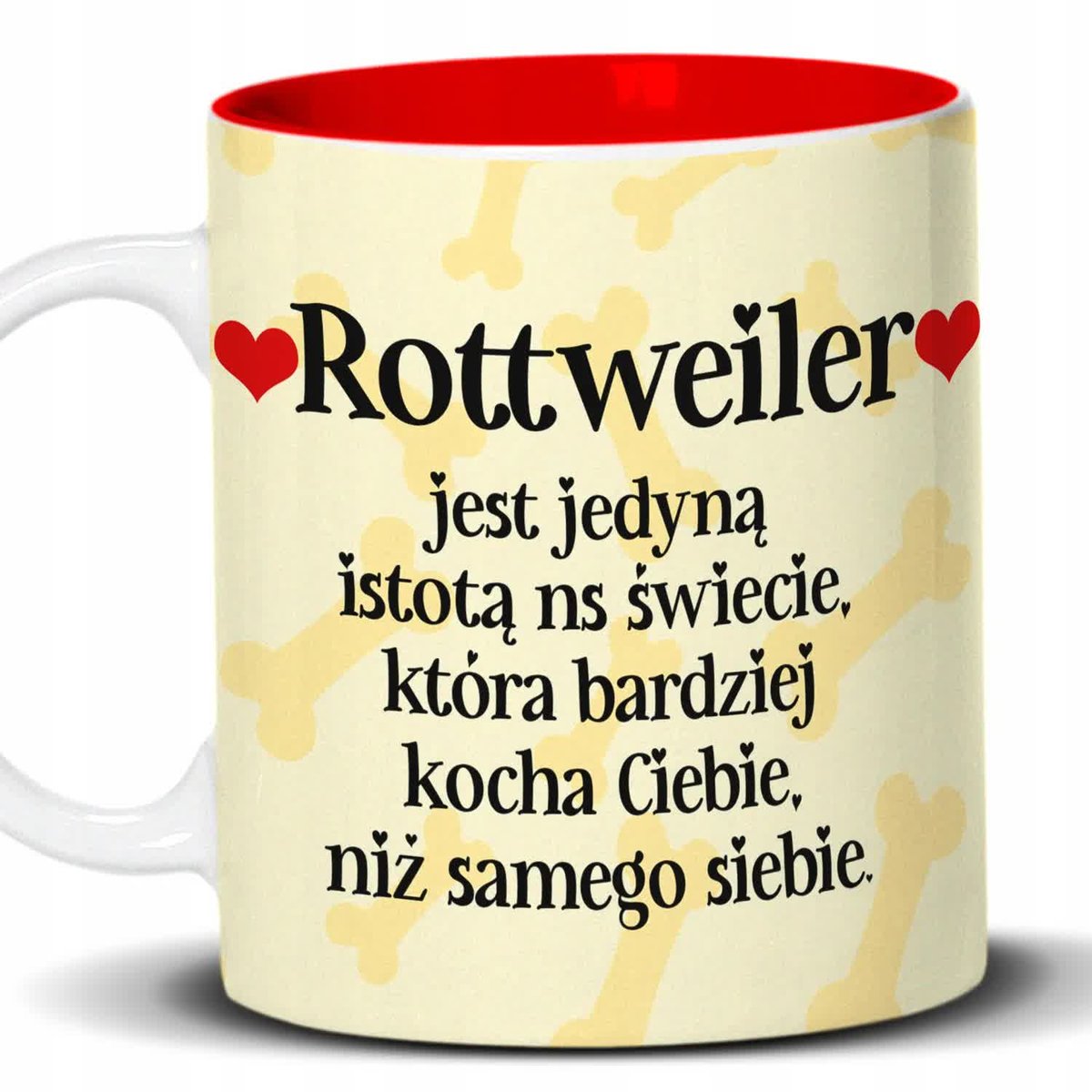 Kubek Z Nadrukiem ROTTWEILER KOCHA NAJBARDZIEJ Biało Czerwony Kreator