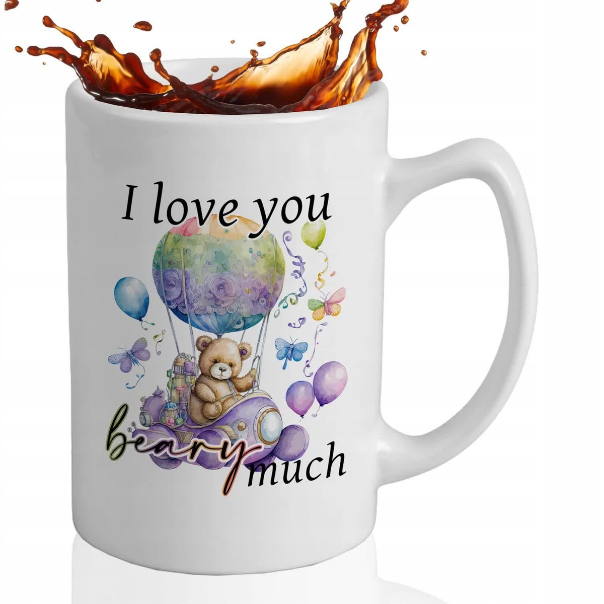 Kubek DUŻY BIAŁY Na Prezent Dla Dziecka Misie LOVE YOU BEARY MUCH Wzory