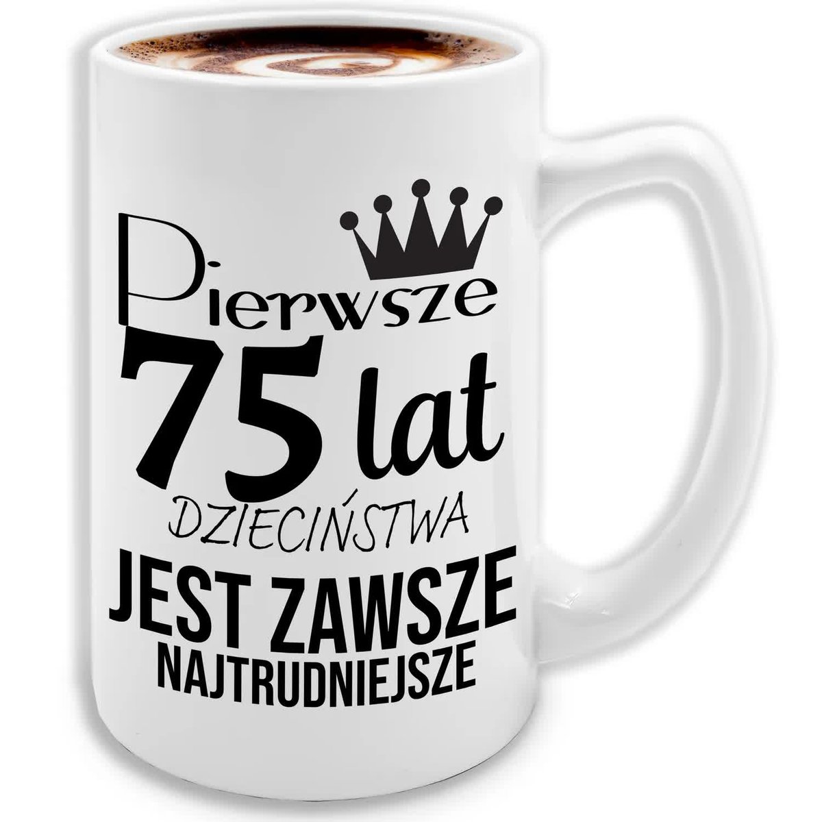 KUBEK DUŻY BIAŁY PREZENT NA 75 URODZINY ŚMIESZNY URODZINOWE PREZENTY WZORY