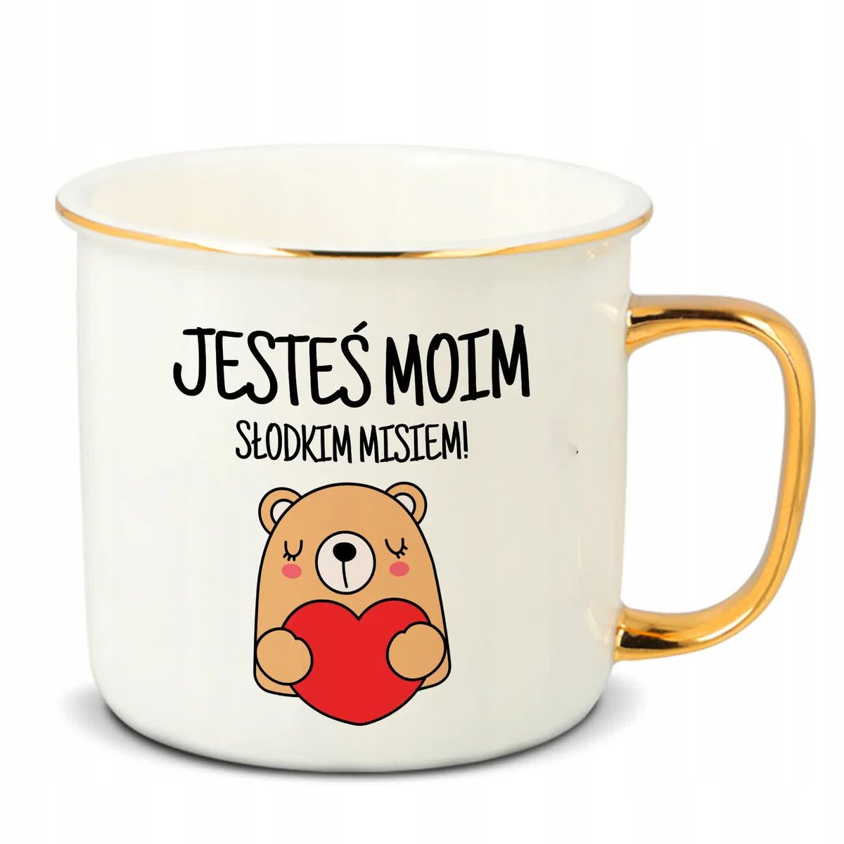 Kubek RETRO Złote Ucho Rant JESTEŚ MOIM MISIEM Miłość Walentynki Wzory