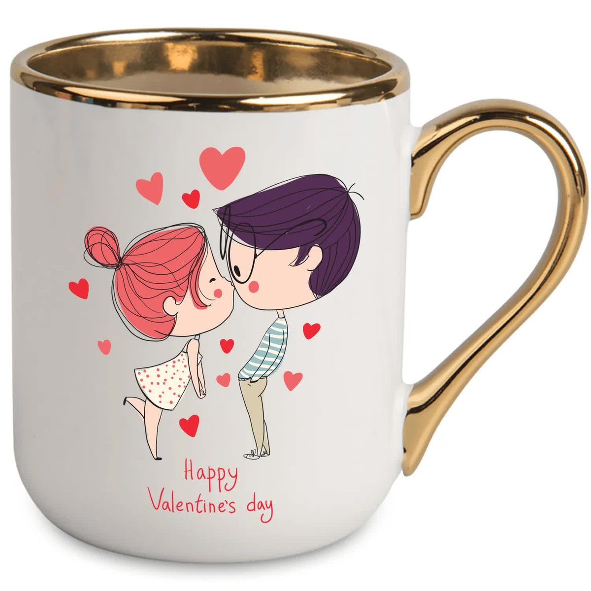 KUBEK Elegancki ZŁOTY RANT UCHO dla Pary Zakochanych Miłość Urocze Wzory