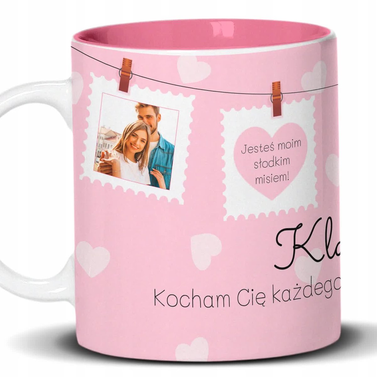 Kubek Z Nadrukiem KOCHAM CIĘ KAŻDEGO DNIA Biało Różowy Kreator