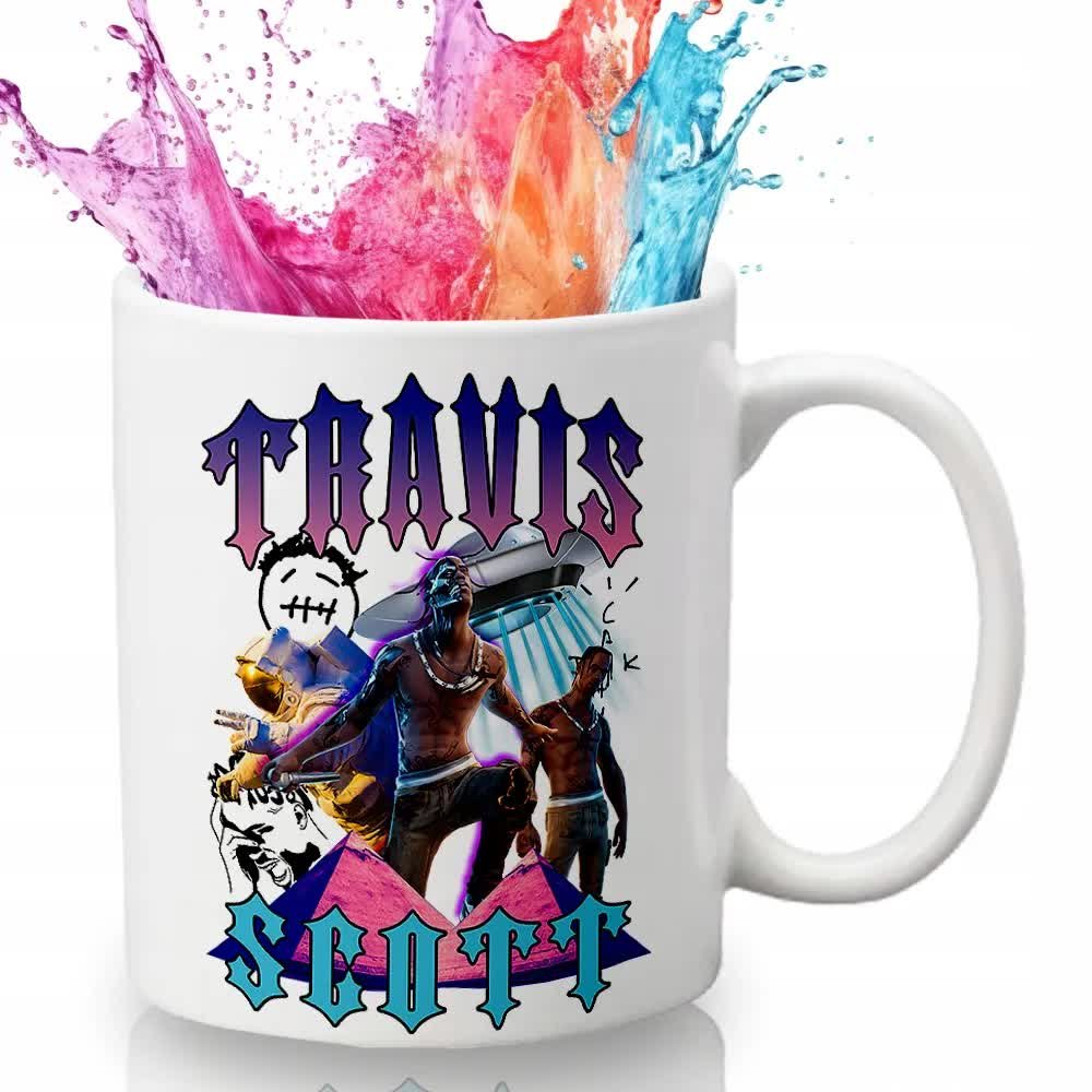 KUBEK BIAŁY Na Prezent Upominek Urodziny Dla Fana TRAVIS SCOTT Rap Wzory