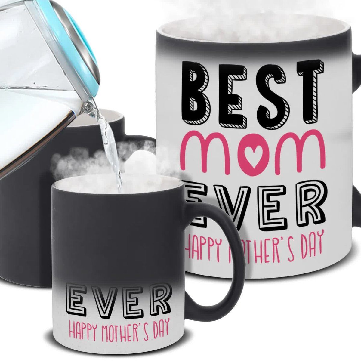 Kubek Magiczny BEST MOM EVER Na Prezent Śmieszne Pozytywne Wzory