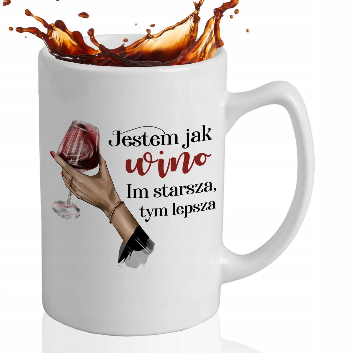 Kubek DUŻY BIAŁY Prezent Dla Kobiety Dzień Kobiet JESTEM JAK WINO Wzory