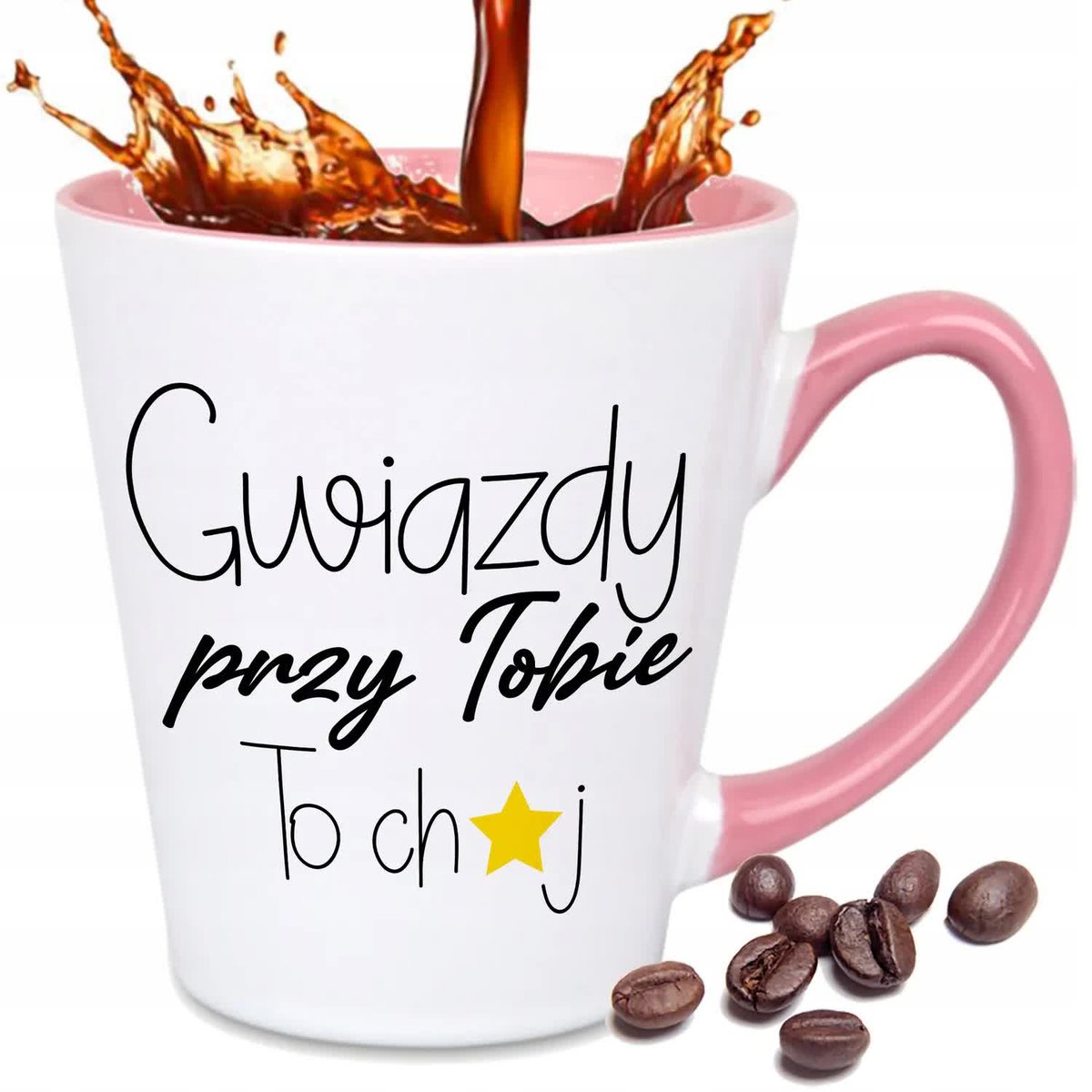 KUBEK LATTE BIAŁO RÓŻOWY PREZENT NA WALENTYNKI GWIAZDY PRZY TOBIE TO CH*J