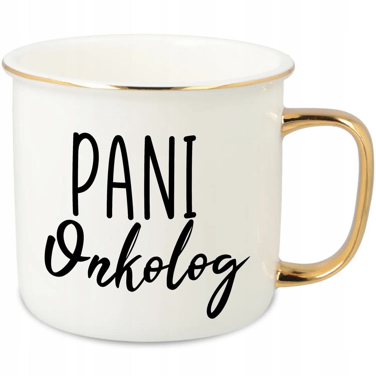 KUBEK UCHO RANT ZŁOTY PORCELANOWY RETRO 280ML PREZENT DLA PANI ONKOLOG WZ