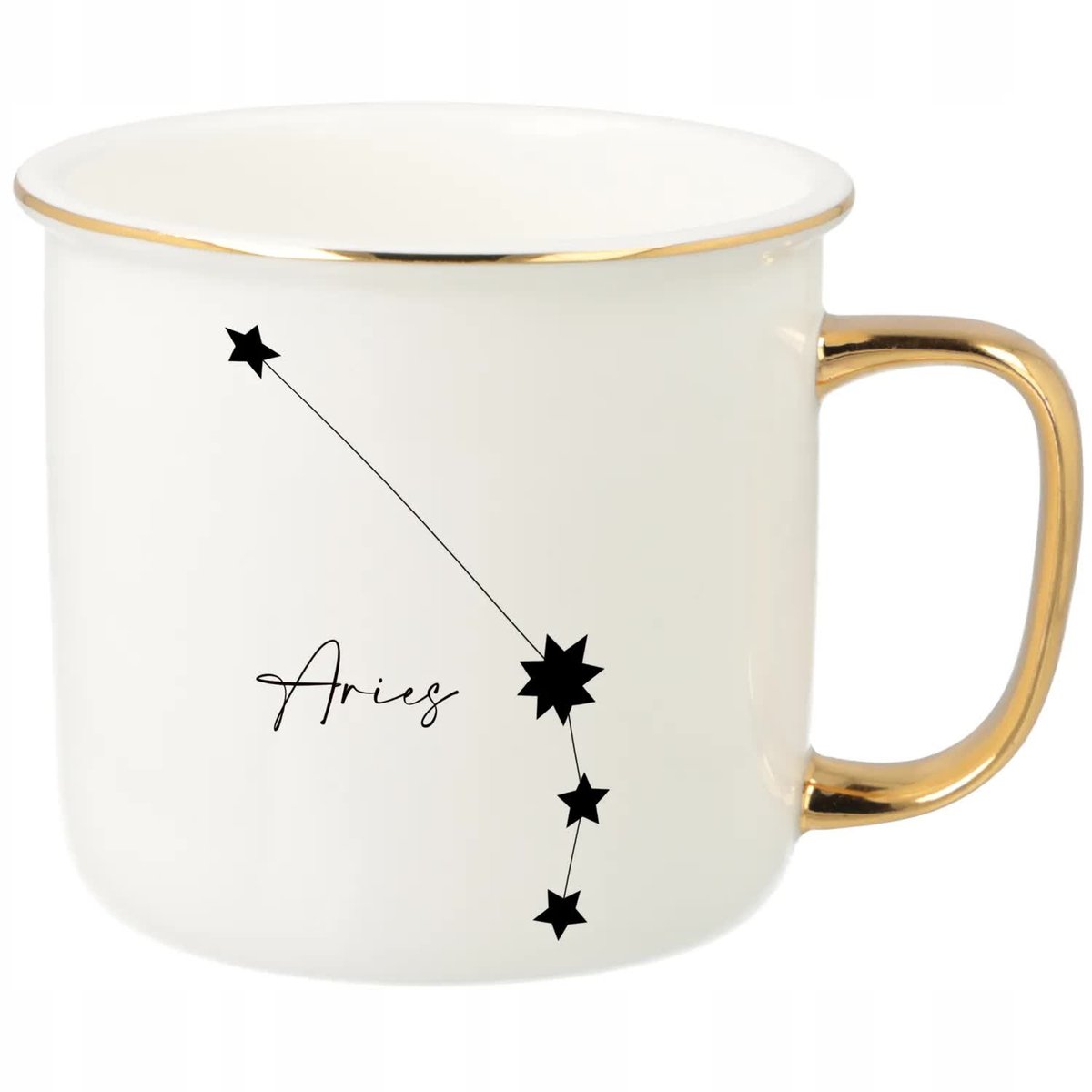 KUBEK UCHO RANT ZŁOTY PORCELANOWY RETRO PREZENT DLA ZODIAKARY ARIES WZORY