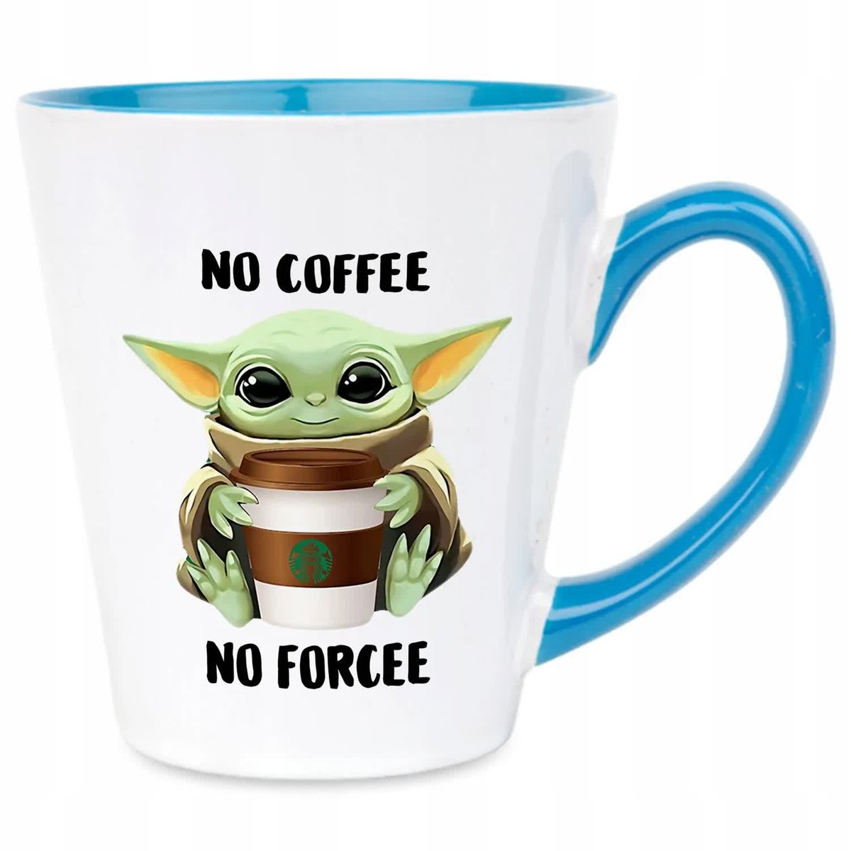 Kubek Latte Niebiesko Biały NO COFFEE NO FORCEE 300 ml Na Prezent Wzory