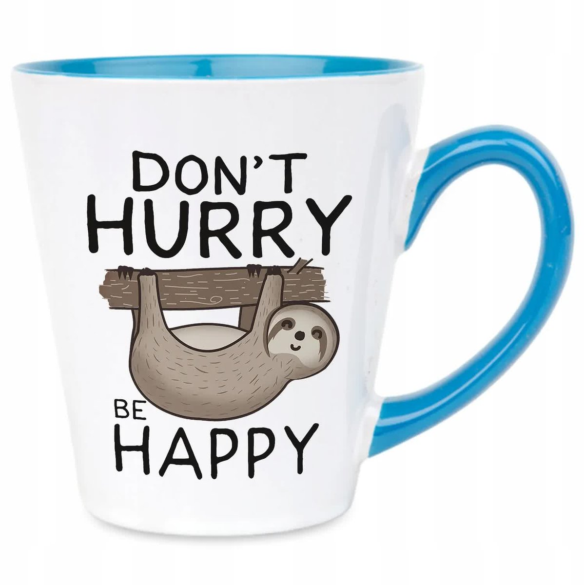Kubek Latte Niebiesko Biały DON'T HURRY BE HAPPY 300 ml Na Prezent Wzory