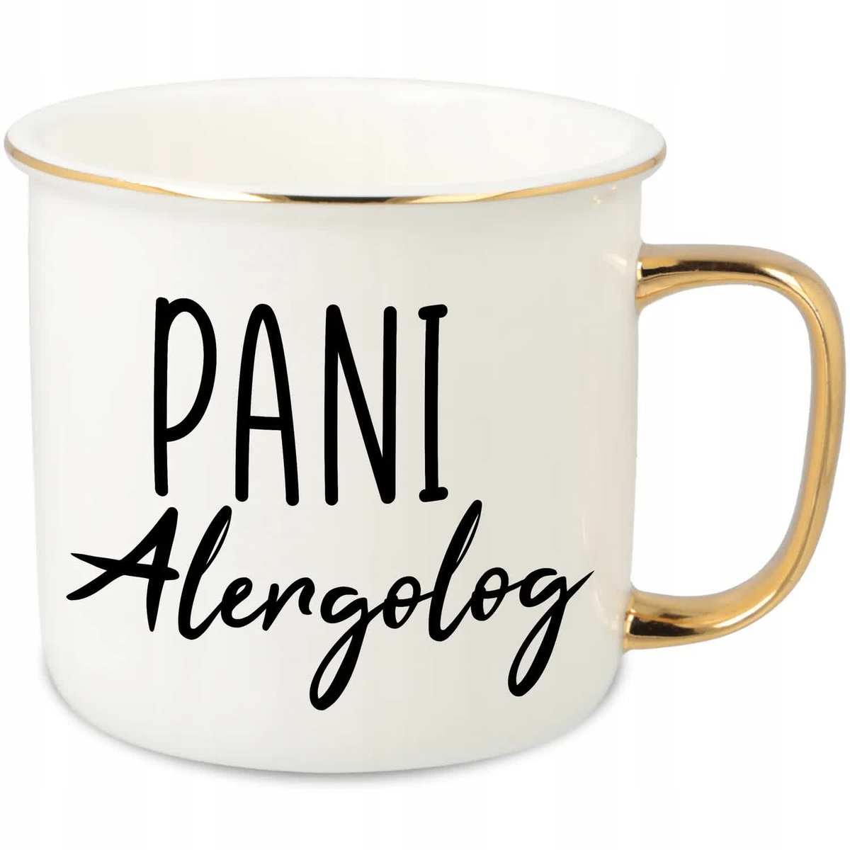 KUBEK UCHO RANT ZŁOTY PORCELANOWY RETRO 280ML PREZENT DLA PANI ALERGOLOG WZ