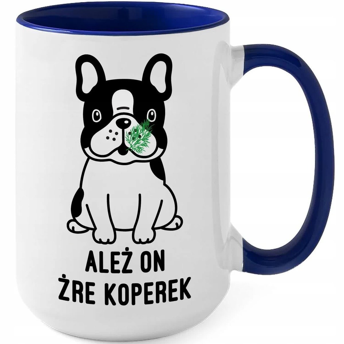 Kubek XXL Granatowy ALEŻ ON ŻRE KOPEREK Na Zabawny Prezent WZORY