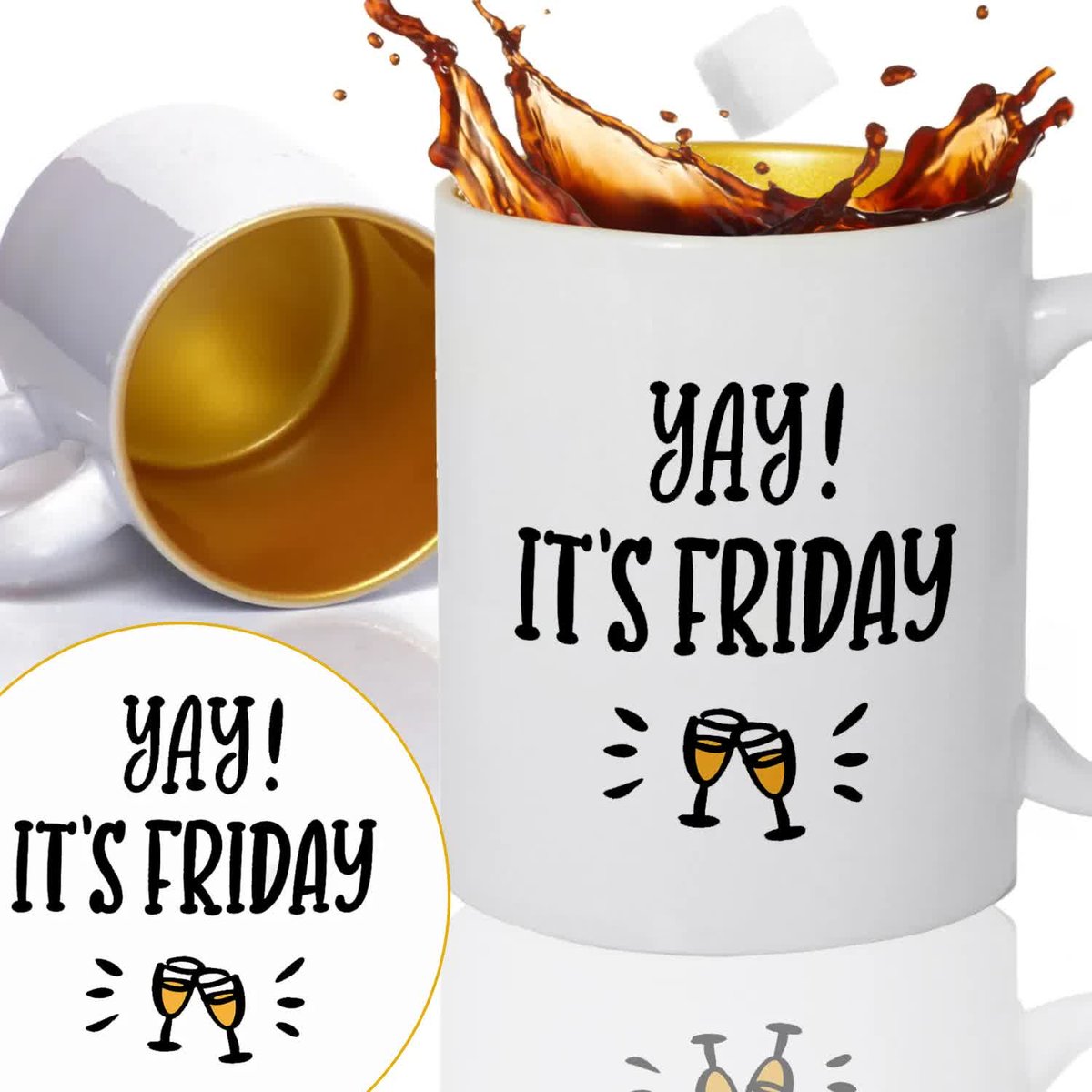 Kubek Złoty Prezent Urodziny YAY IT'S FRIDAY Wzory