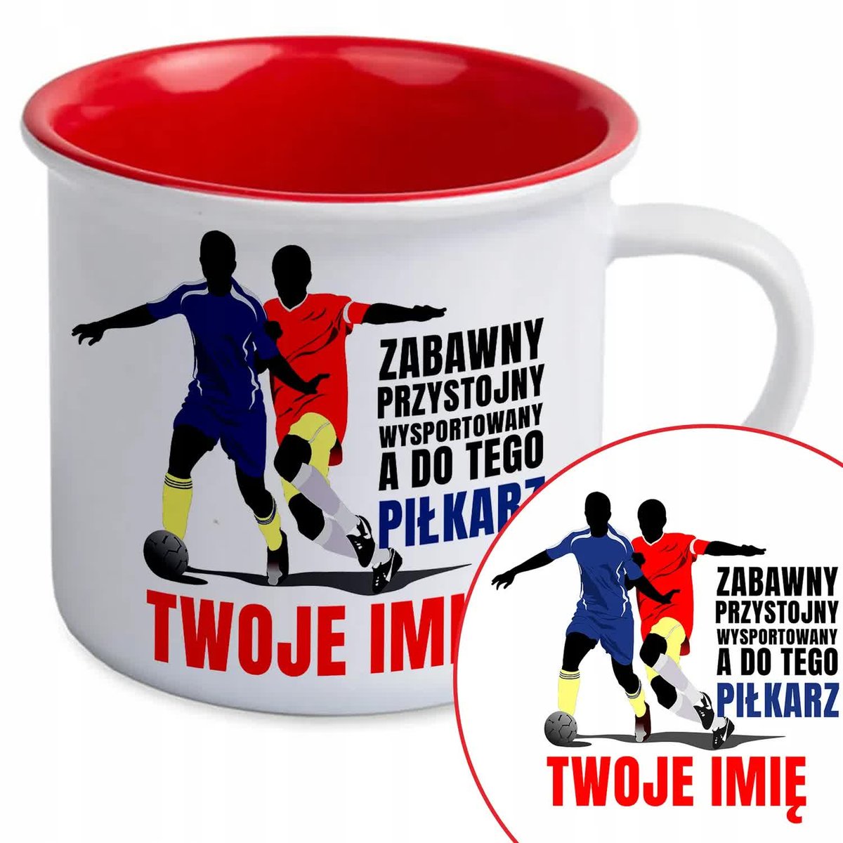 Kubek Retro Czerwony Prezent DLA PIŁKARZA IMIĘ Wz