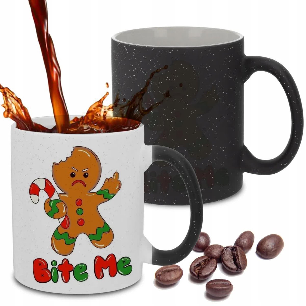 Kubek Magiczny Czarny Brokatowy BITE ME Święta Mikołaj Prezent Mix Wzorów
