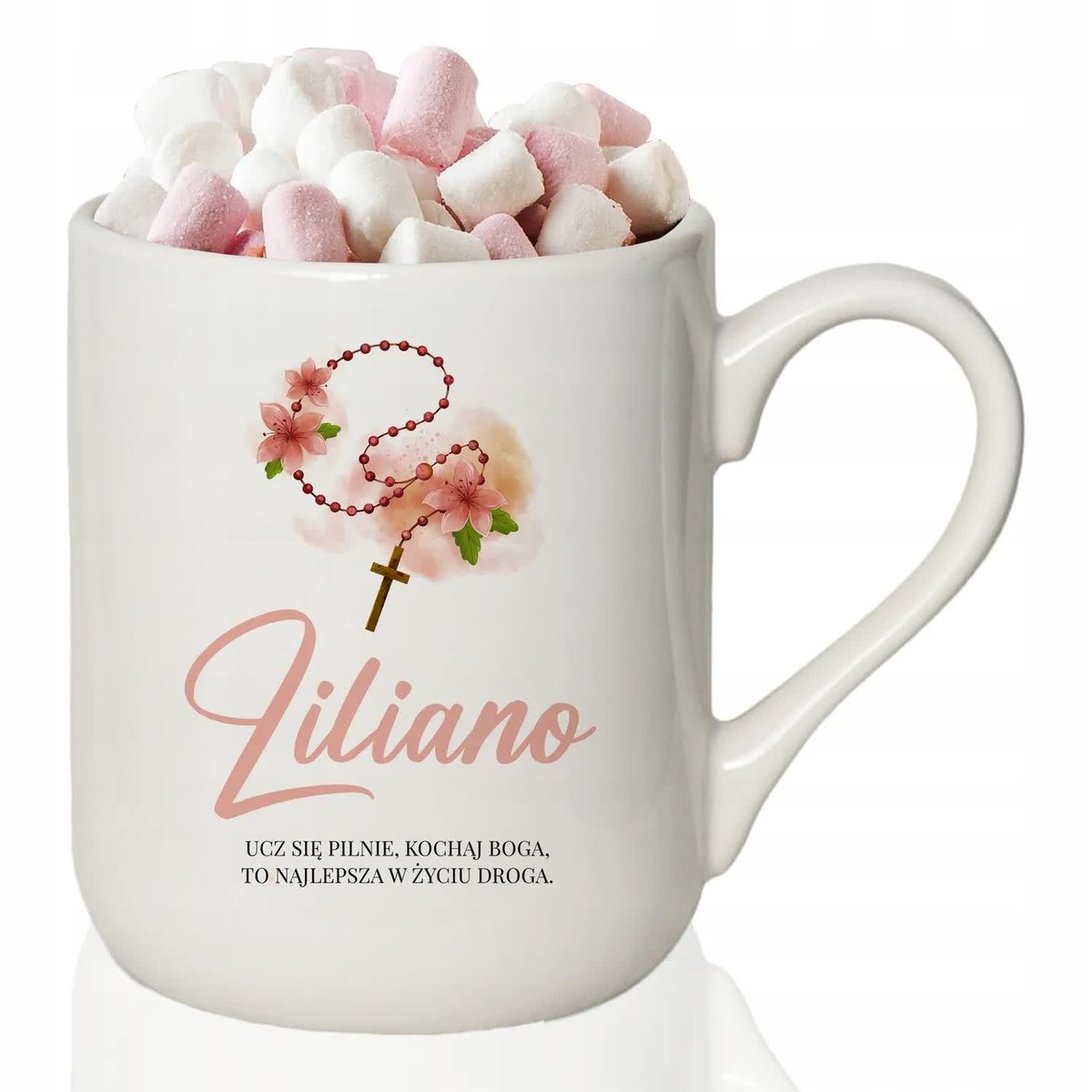 KUBEK BIAŁY COFFEE Na Prezent Pamiątkę I KOMUNII ŚWIĘTEJ TWOJE IMIĘ Wzory