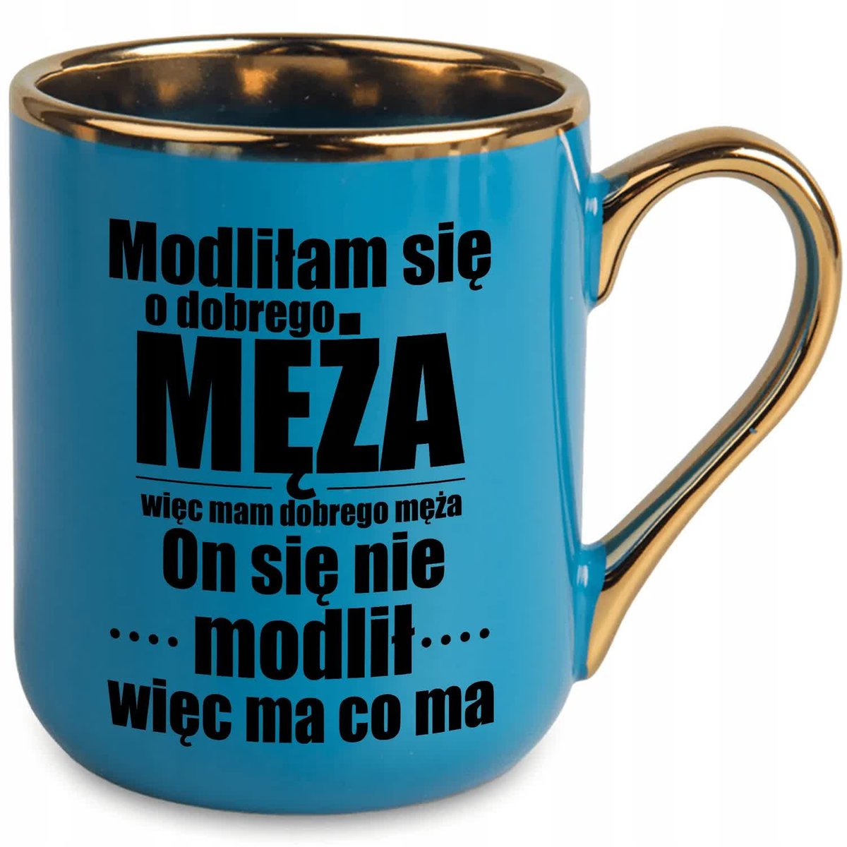 KUBEK NIEBIESKI UCHO RANT ZŁOTY 330 ML PREZENT DLA MĘŻA NA KAŻDĄ OKAZJĘ