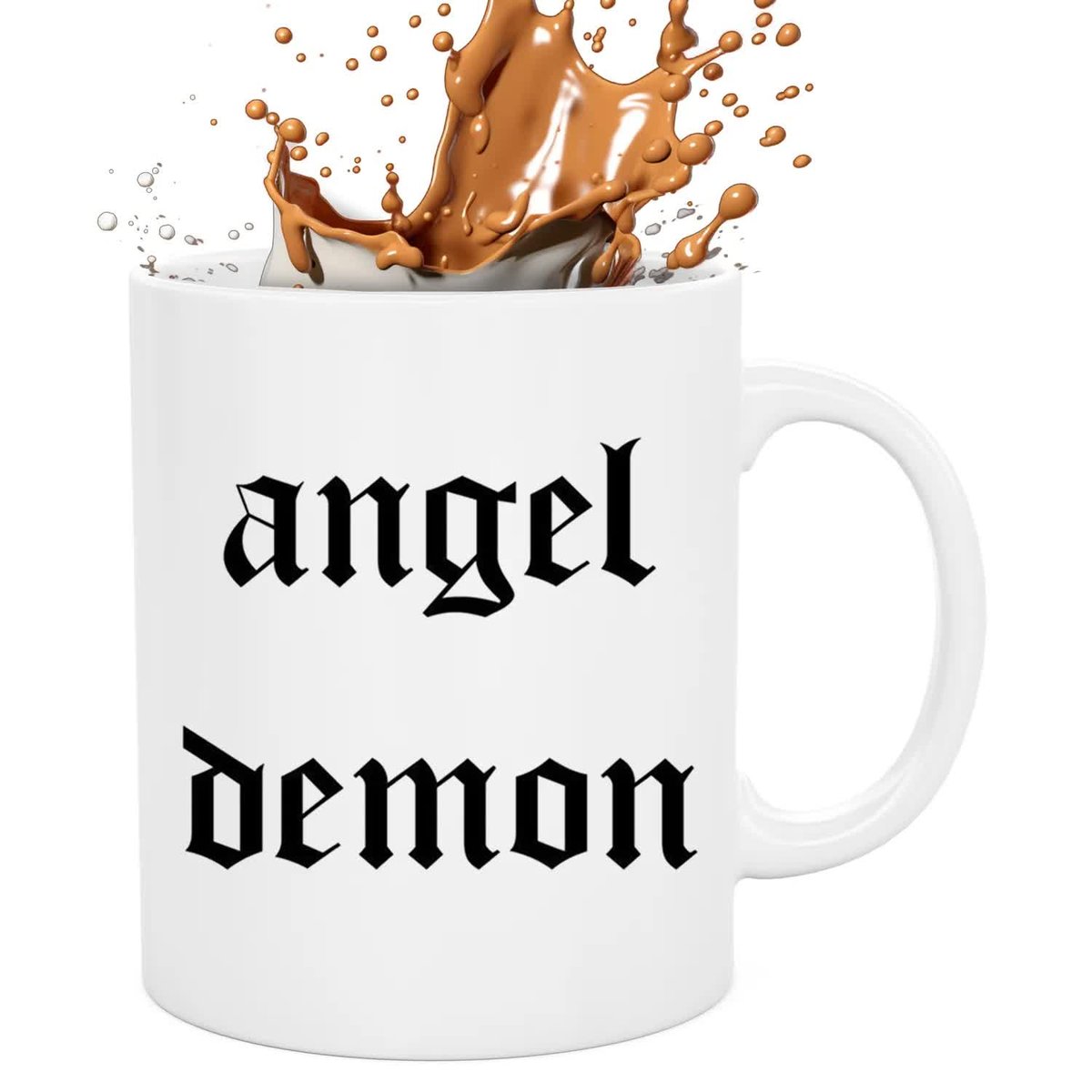 KUBEK BIAŁY NAPIS 'ANGEL DEMON' 330ML MODNE WZORY