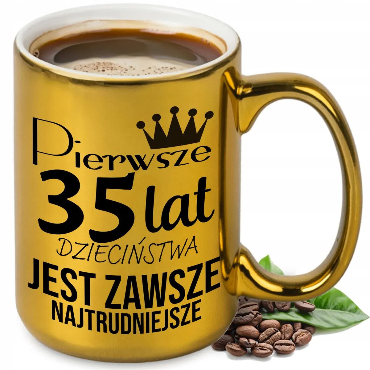 KUBEK DUŻY ZŁOTY PREZENT NA 35 URODZINY ŚMIESZNY URODZINOWE PREZENTY WZORY